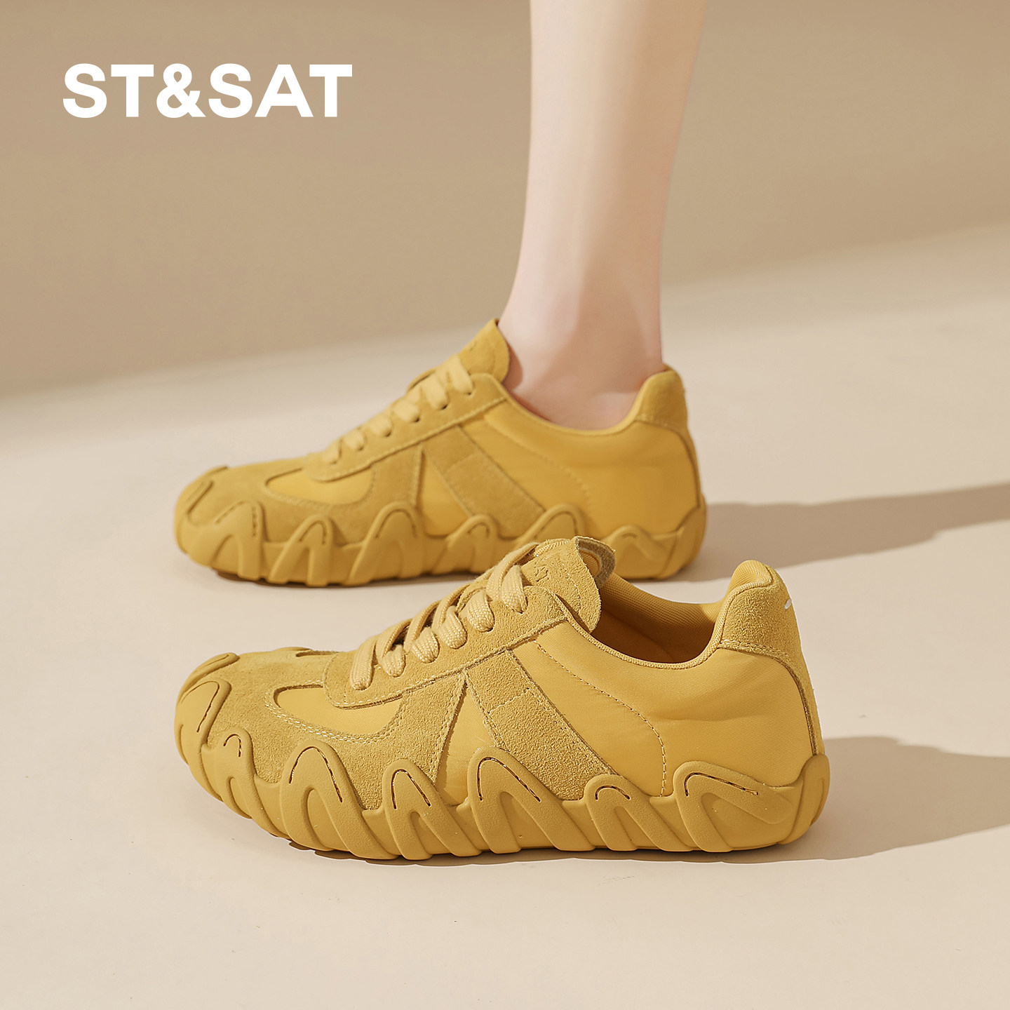 星期六复古黄色德训鞋女鞋2026新款春夏休闲运动鞋厚底增高阿甘鞋