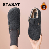 女2025新款 冬季 毛毛女鞋 星期六全包加绒勃肯鞋 灰色棉鞋 外穿雪地靴