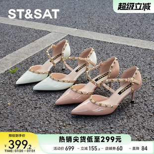 星期六2025新款 SSD1114467 铆钉细高跟女鞋 优雅显高小个子包头凉鞋