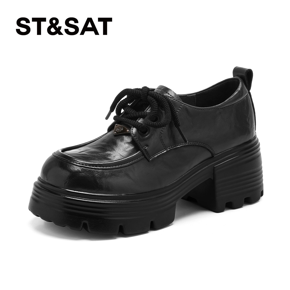 星期六厚底乐福鞋女2026新款春夏季系带女鞋粗跟小皮鞋增高休闲鞋