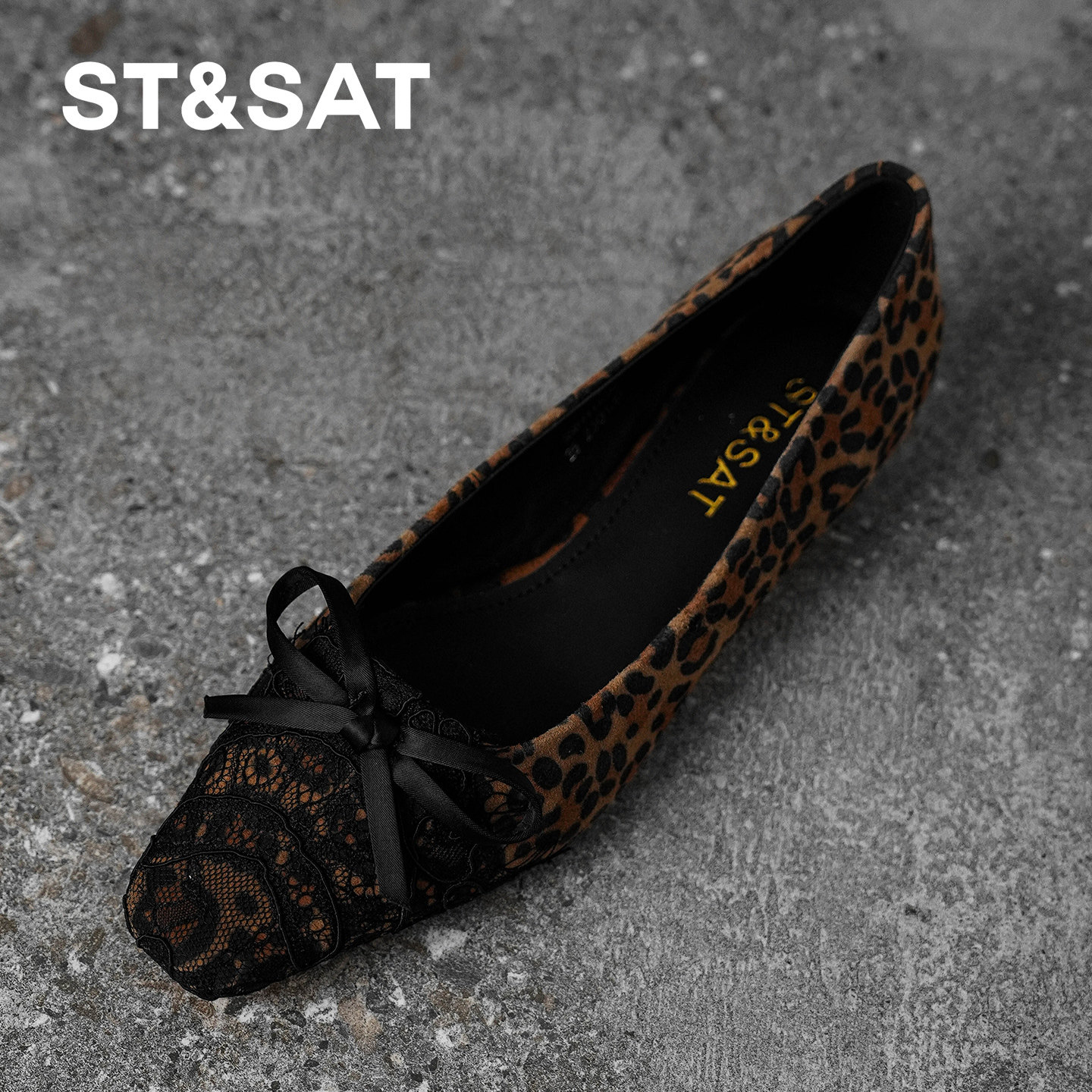 星期六豹纹方头浅口通勤坡跟单鞋