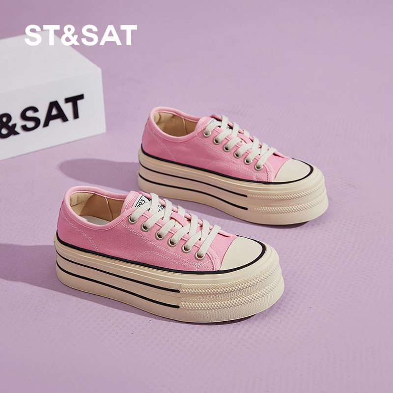 星期六厚底帆布鞋女鞋春夏新款百搭休闲板鞋女士增高运动鞋小白鞋