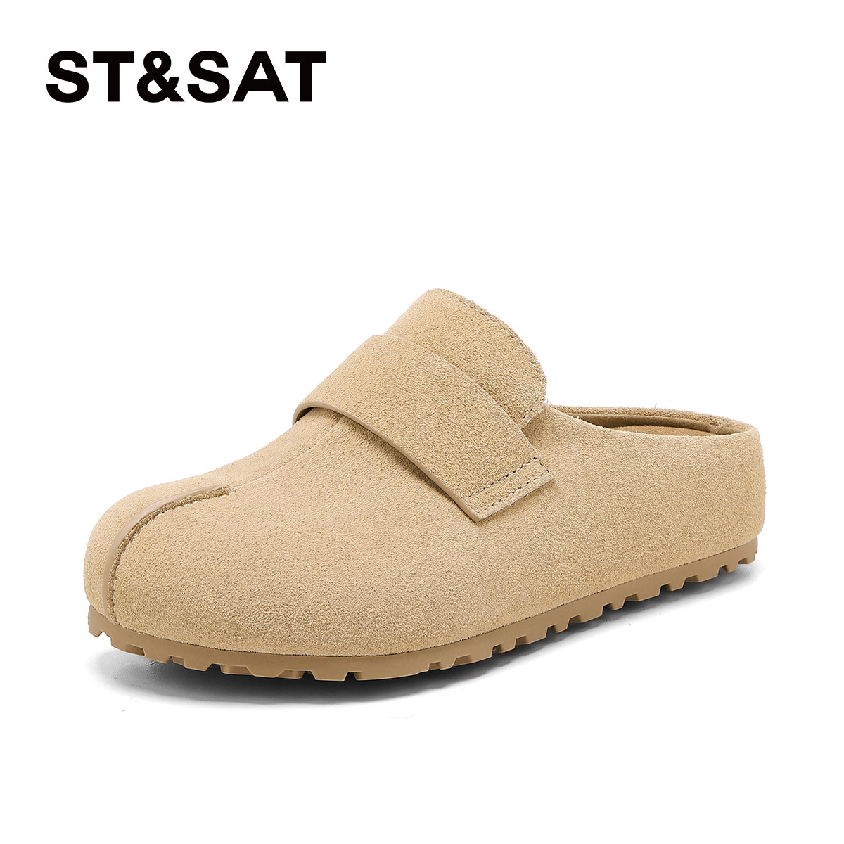 星期六厚底半拖鞋女2026年春季新款杏色百搭增高勃肯鞋一脚蹬单鞋