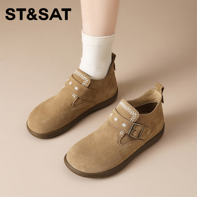 星期六复古真皮厚底全包勃肯鞋女新款增高软底单鞋女一脚蹬孕妇鞋