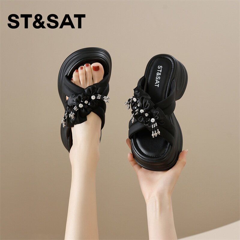 星期六松糕厚底拖鞋女夏季外穿新款懒人百搭配裙子轻便软底一字拖