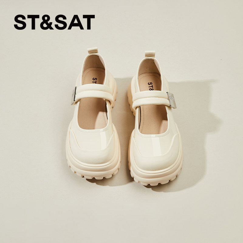 星期六厚底玛丽珍女新款夏季百搭白色小皮鞋松糕乐福鞋女单鞋