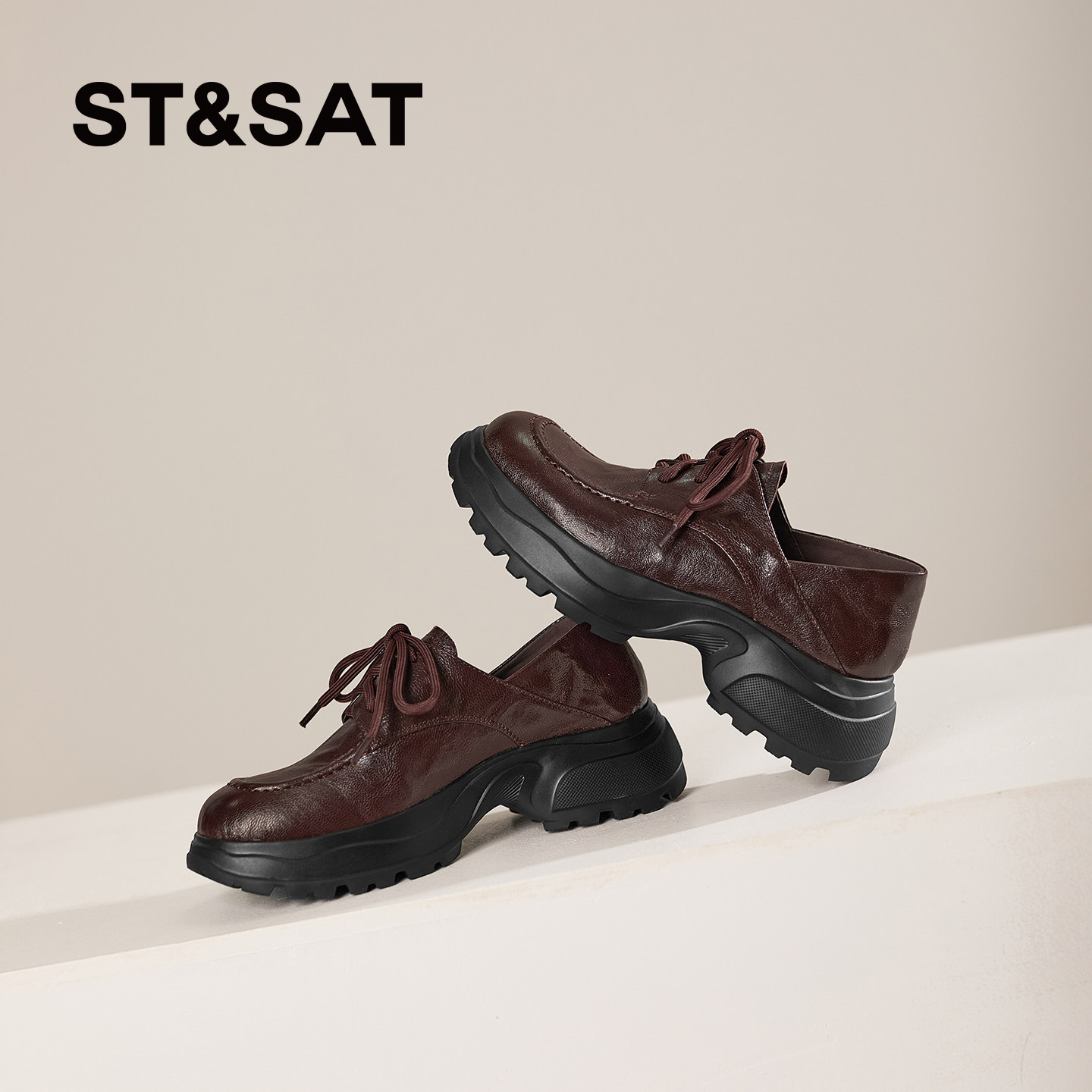 星期六2026春新款英伦风厚底乐福鞋女系带粗跟深口单鞋百搭小皮鞋,女鞋,深口单鞋,淘宝优惠券,粉丝福利购,淘宝优惠卷