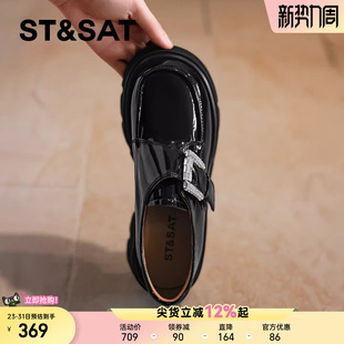 粗跟增高单鞋 星期六黑色小皮鞋 厚底英伦风乐福鞋 新款 女2025年春季