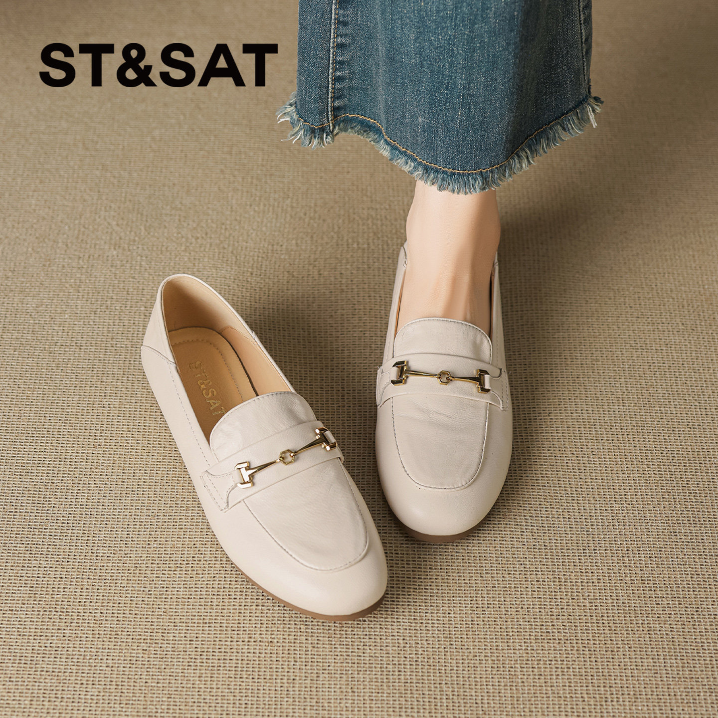 星期六软底乐福鞋女鞋2026春季新款一脚蹬软面真皮浅口单鞋小皮鞋