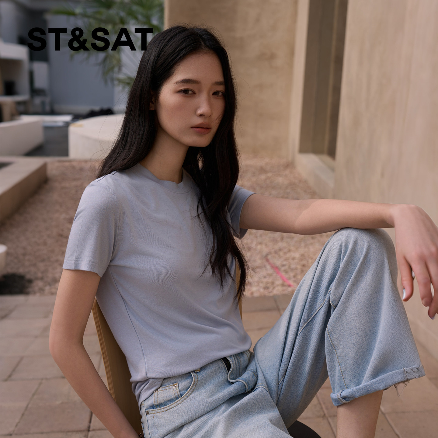 星期六莫代尔面膜短袖t恤女2026新款夏季圆领宽松显瘦高级感上衣Z