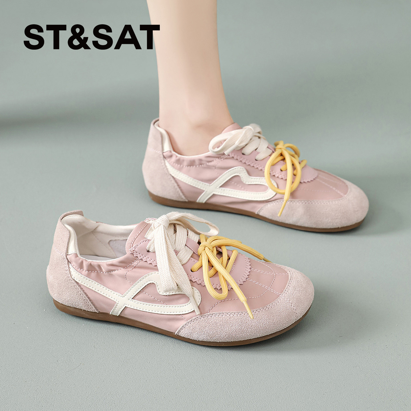 星期六粉色德训鞋女2026新款春季休闲舒适不累脚轻便百搭阿甘板鞋