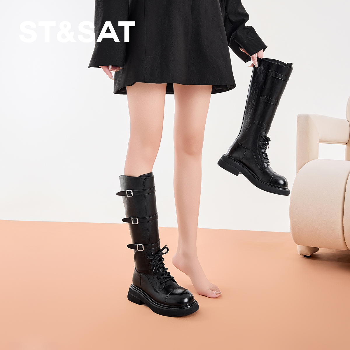星期六厚底长靴女秋冬骑士靴