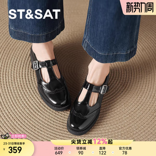 女春季 平底单鞋 玛丽珍女鞋 英伦风小皮鞋 新款 星期六黑色乐福鞋