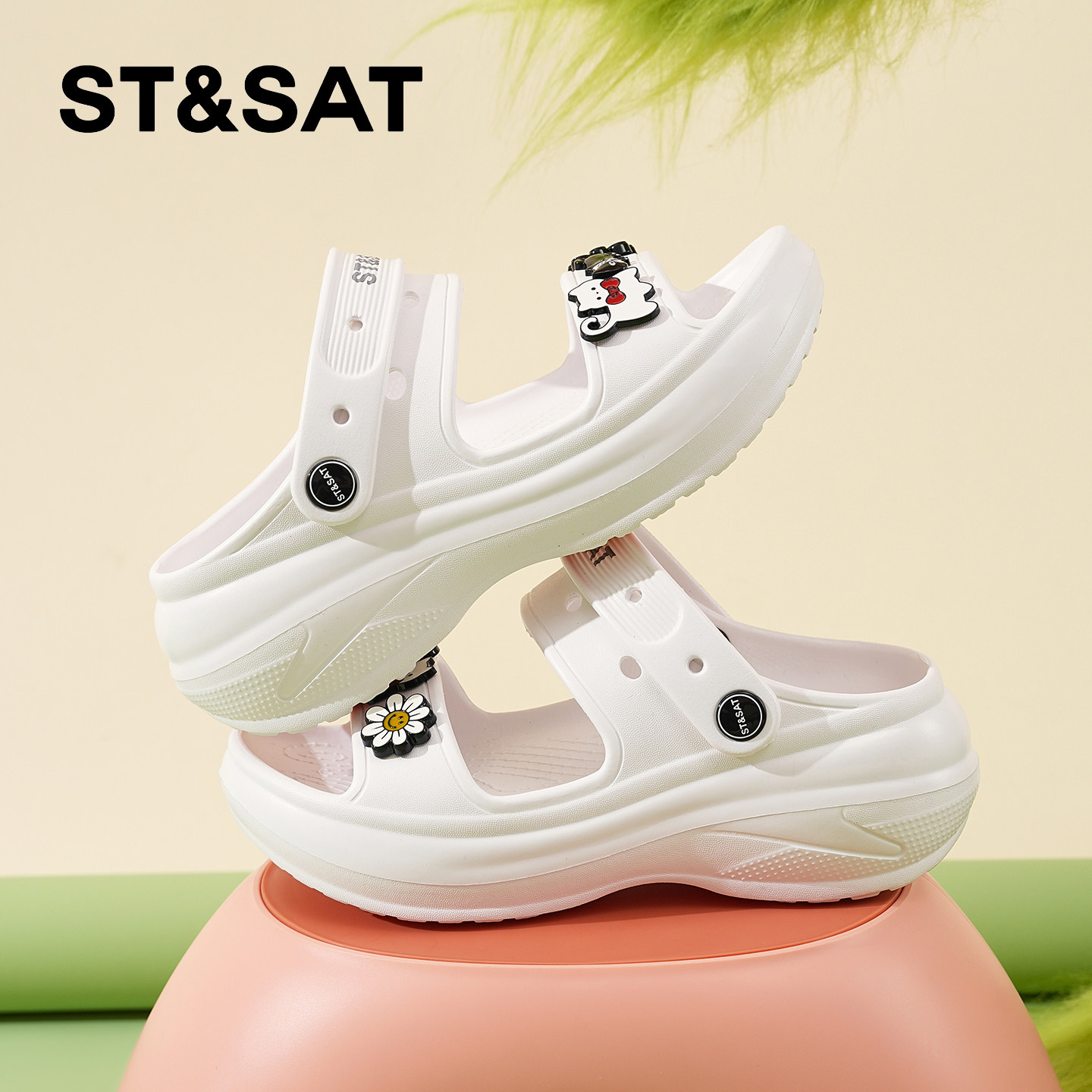 星期六爆款厚底沙滩凉鞋女款2026夏季新款户外防滑一脚蹬洞洞鞋子