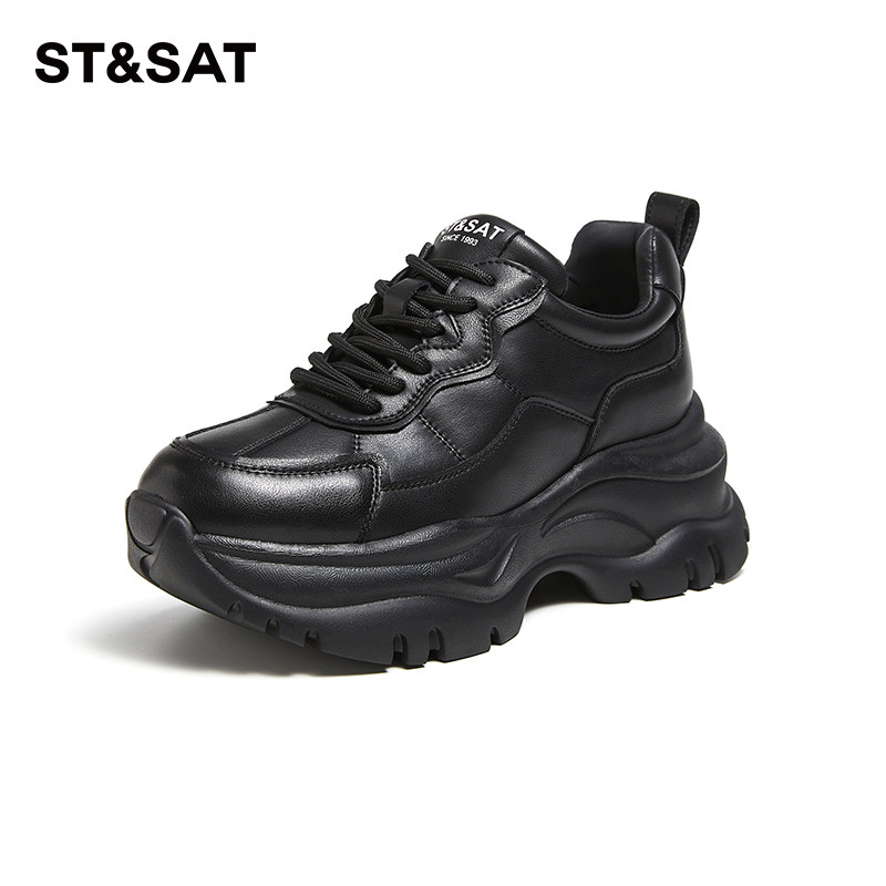 星期六黑色轻便老爹鞋女新款春季厚底增高时尚德训鞋休闲运动鞋子