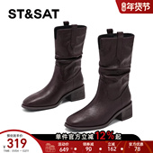 秋季 星期六复古短靴女款 2025新款 厚底显瘦美拉德堆堆靴西部牛仔靴