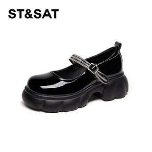 星期六法式粗跟玛丽珍鞋女春季新款厚底配裙子乐福鞋英伦风小皮鞋