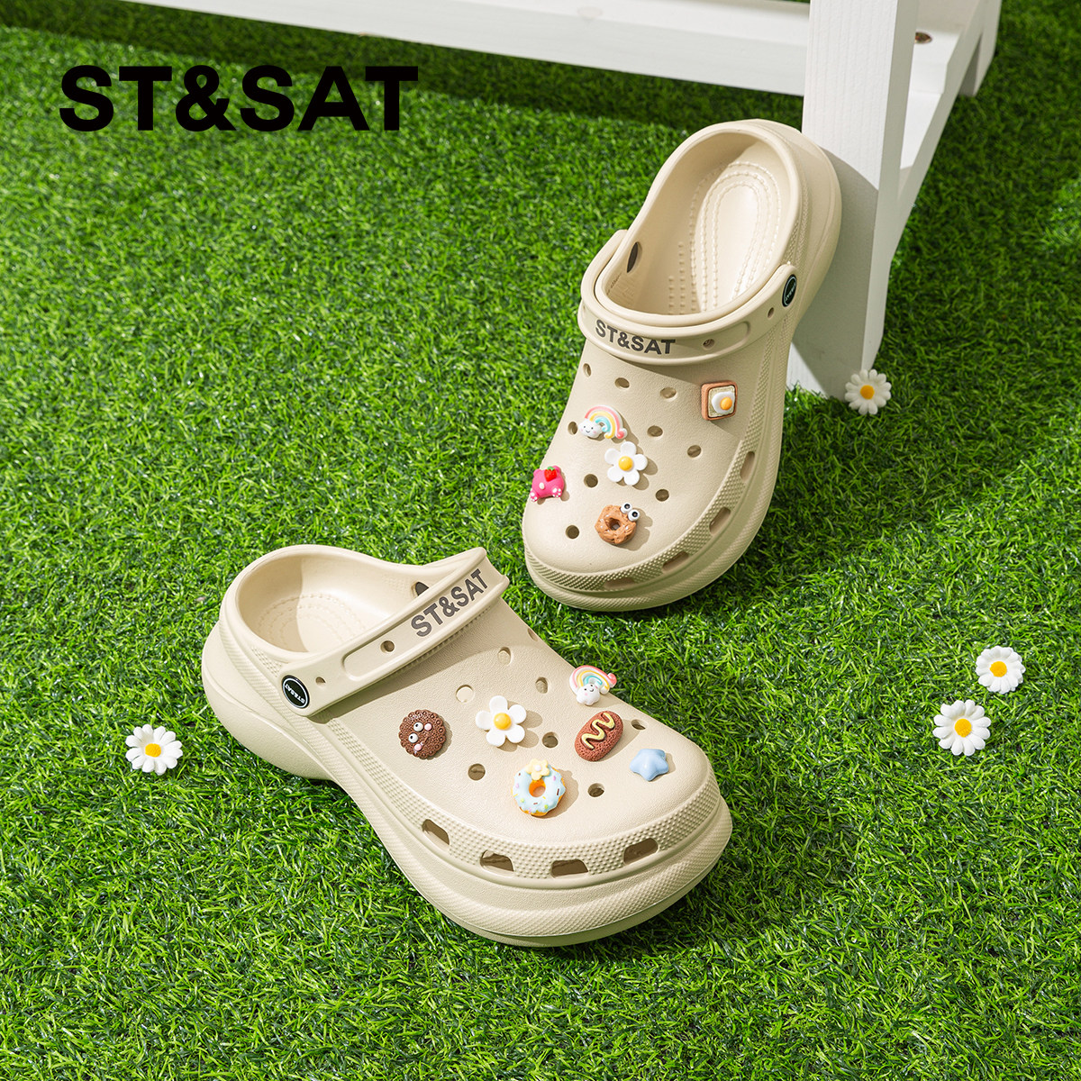 星期六厚底增高洞洞鞋女款2026夏季新款一脚蹬凉拖鞋子凉鞋沙滩鞋