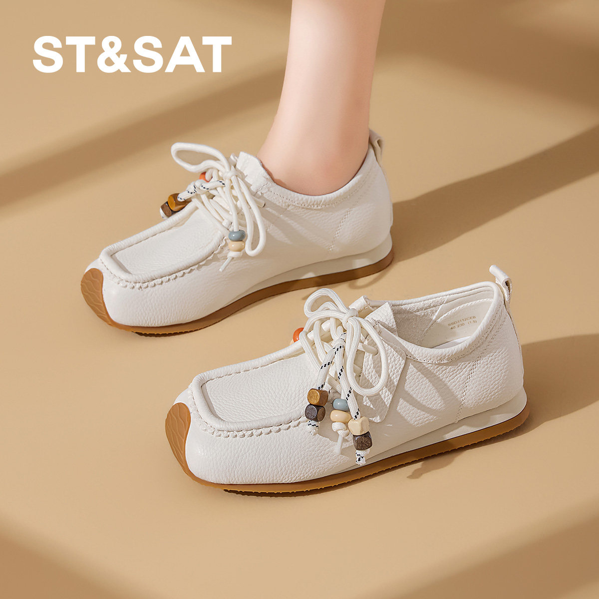 星期六真皮勃肯鞋女款2026新款春季轻便复古德训鞋全包软底袋鼠鞋