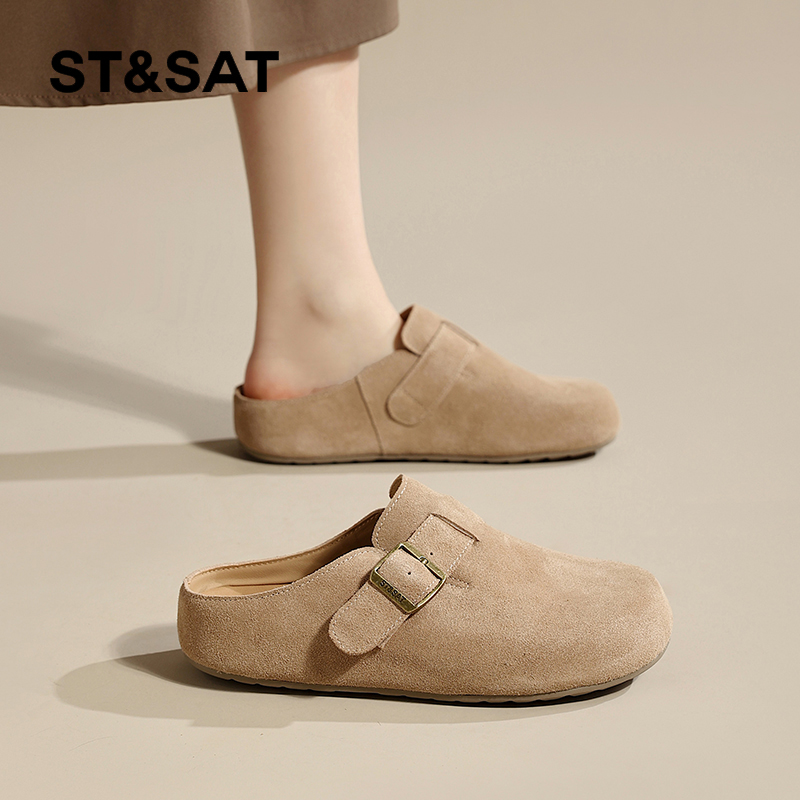星期六2025夏秋新款简约厚底半拖勃肯鞋包头一脚蹬通勤休闲女鞋