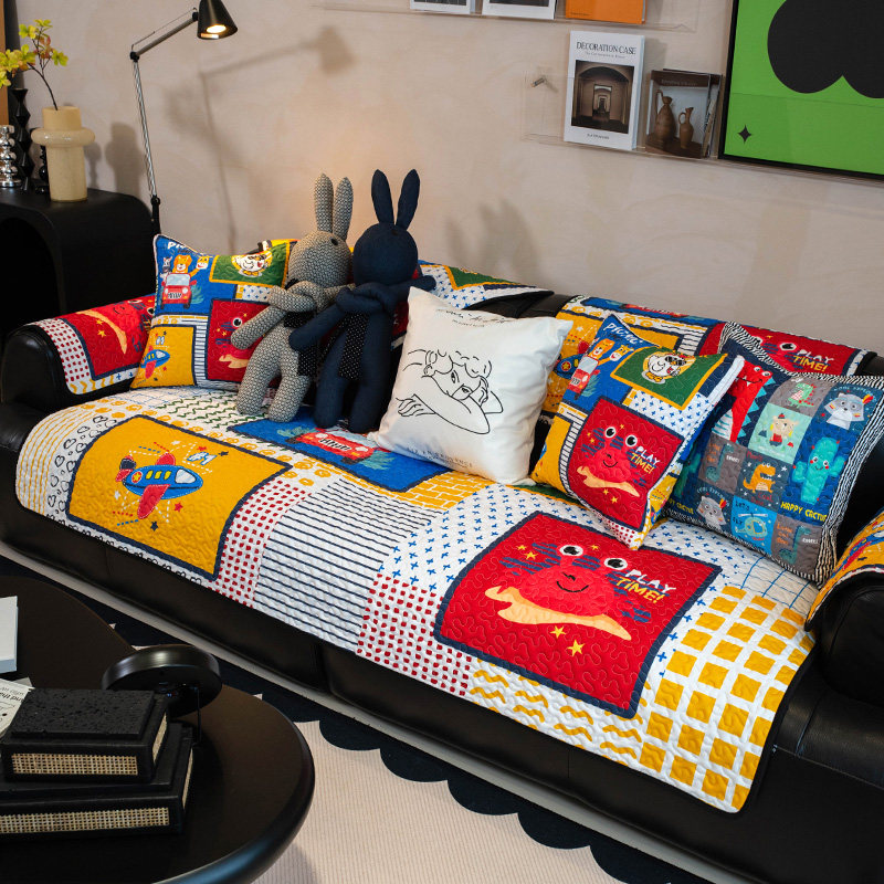 北欧现代卡通风拼块四季通用沙发垫时尚亲肤防滑沙发套罩盖巾定制,居家布艺,沙发垫,淘宝优惠券,粉丝福利购,淘宝优惠卷