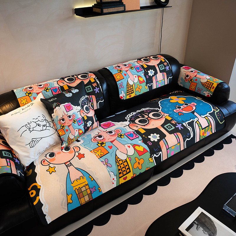 多巴胺ins卡通冰丝沙发垫夏季夏天款坐垫耐磨防滑客厅沙发巾套罩
