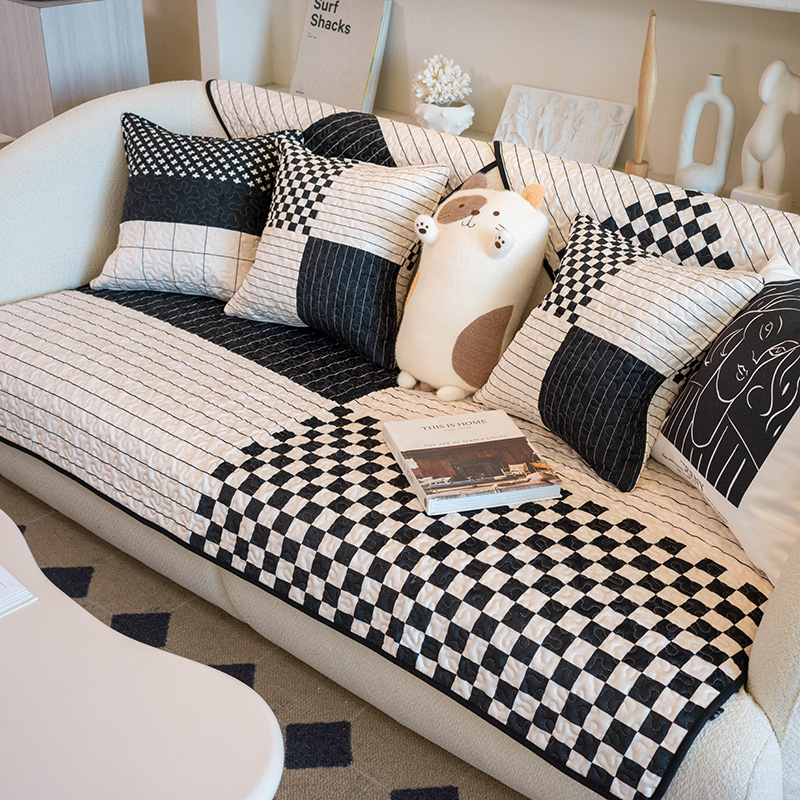 北欧现代棋盘格沙发垫四季通用高档万能沙发套罩几何设计沙发盖巾