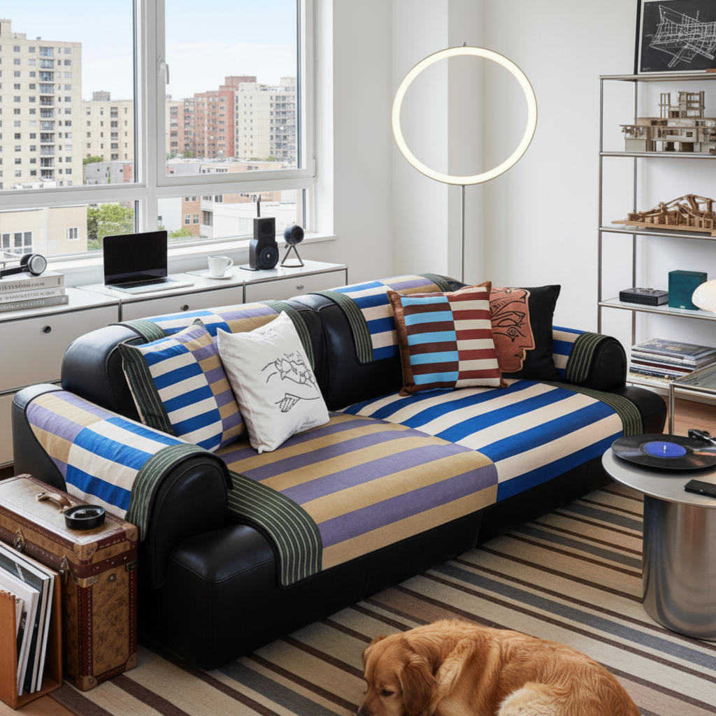 经典条纹简约冰丝沙发垫