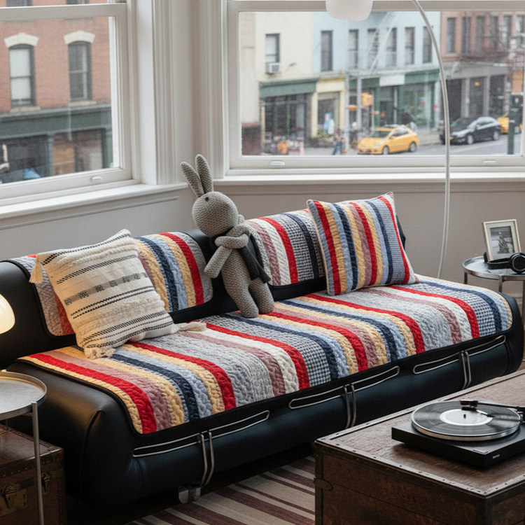 北欧时尚条纹沙发垫简约现代防滑坐垫四季通用客厅沙发巾套罩盖,居家布艺,沙发垫,淘宝优惠券,粉丝福利购,淘宝优惠卷