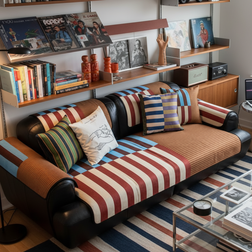 时尚复古条纹冰丝沙发垫夏季夏天款坐垫耐磨防滑简约沙发巾套罩盖,居家布艺,沙发垫,淘宝优惠券,粉丝福利购,淘宝优惠卷