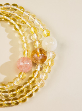 普陀山同款天然石柠檬晶黄水晶手链女款叠戴米珠转运招财工厂