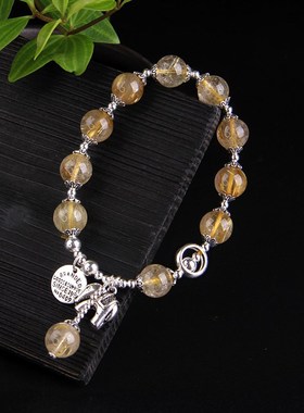 琦毅热卖发晶手链 天然金发晶钛晶手串 发丝水晶厂家饰品