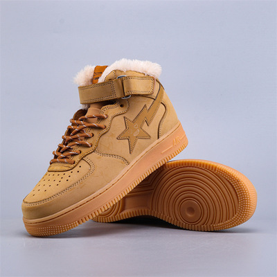 莆田工厂直销空军一号纯原冬季加毛新款小麦色高帮板鞋百搭男女