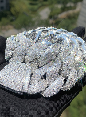 欧美嘻哈t方斜扣月牙设计古巴链时尚街头潮流个性跨境饰品