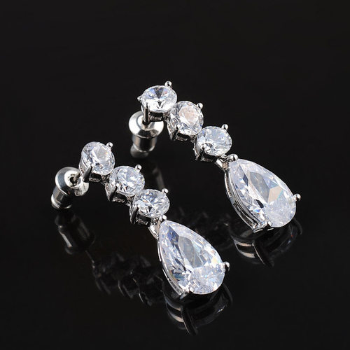 欧美锆石新娘耳环项链套装婚纱礼服敬酒服配饰礼物饰品镀白金