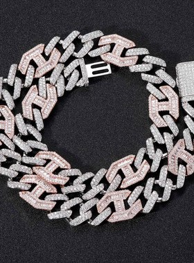 欧美跨境项链男嘻哈三比一翻盖扣15mm宽条形古巴链嘻哈男士项链