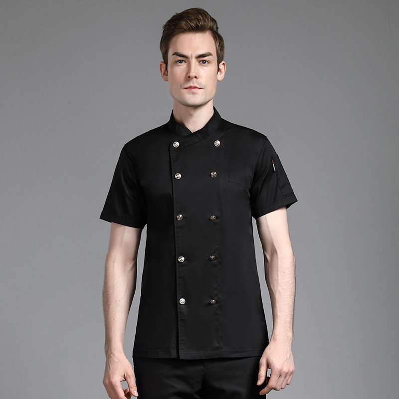 餐饮服务员工作服男火锅烧烤饭店纯棉透气厨师服短袖夏装定制