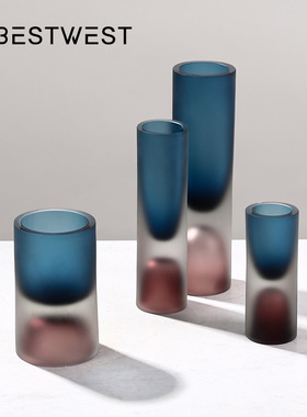 博西家居 轻奢磨砂加厚玻璃花瓶摆件家居高档样板房酒店软装饰品