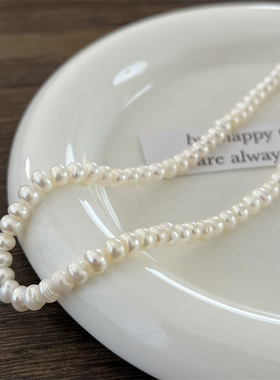 天然珍珠小粒复古14k包金女颈链项链感新款锁骨链 百搭优雅