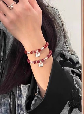 999足银实心小胖福红玛瑙朱砂手串本命年喜乐平安送女友生日礼物