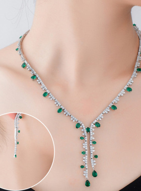 亮雅丽人欧美流行电镀厚银新娘饰品项链套装婚纱礼服配饰简约