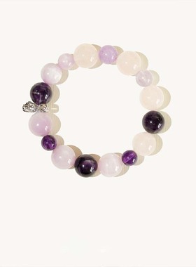 天然紫水晶手串紫云母紫锂辉桃花粉晶手链招桃花感手饰品