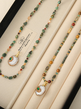 原创秋冬贵气感巴洛克珍珠项链非洲松串珠长款小众感毛衣链