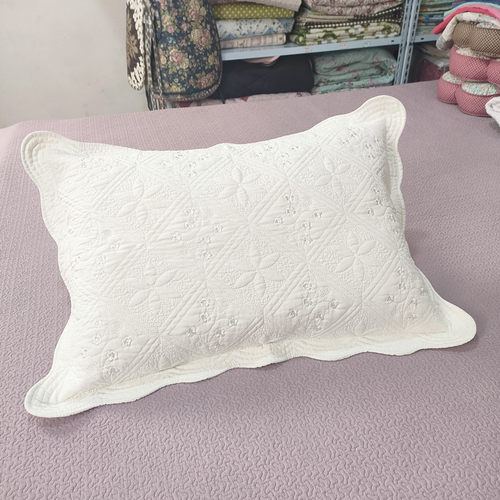 正品刺绣纯棉绗缝单人枕套素色