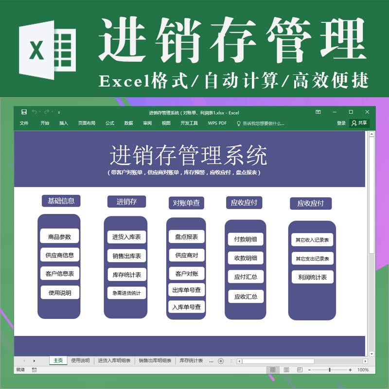 进销存excel表格函数版管理系统 对账单利润表 带出入库单号查询