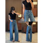 遮胯神裤 蓝色宽松阔腿高腰牛仔裤 修饰腿型窄版 大栗自制 直筒长裤