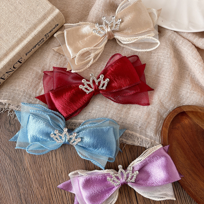 超仙蝴蝶结发夹公主皇冠发卡儿童可爱宝宝立体缎面顶夹小女孩发饰