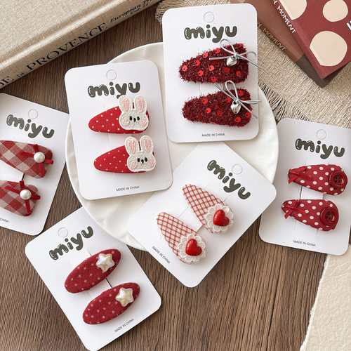 韩版甜美红色波点蝴蝶结女孩侧边bb夹发夹百搭新年氛围刘海发卡