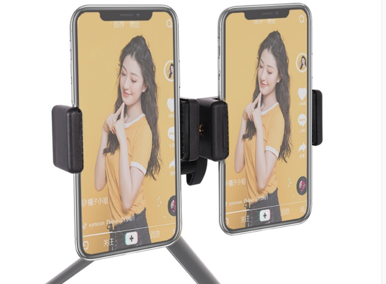 사진 액세서리 반사 우산 플래시 라이트 스탠드 모바일 라이브 방송 확장 더블 헤드 브래킷 더블 휴대 전화 클립 램프 홀더