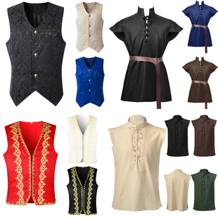 万圣节服装新款男装中世纪复古哥特式短礼服马甲燕尾服内搭王子服